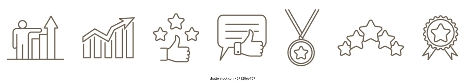 Conjunto de iconos de línea de calidad aislado sobre fondo transparente. Símbolos de éxito, premio y logro. Iconos lineales limpios que representan calidad, certificación y estándares. Trazo editable.