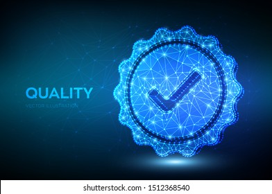 Quality. Low polygonal Quality icon check. Standard Quality Control Certification Assurance. Guarantee, premium choice, good product, choose warranty concept. Vector illustration.
