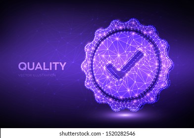 Quality. Low polygonal Quality icon check. Standard Quality Control Certification Assurance. Guarantee, premium choice, good product, choose warranty concept. Vector illustration.