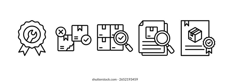 Quality Management Icon Set Multiple Style Collection, Contendo Design Certificação de Qualidade, Ferramentas de Qualidade, Controle de Qualidade, Inspeção
