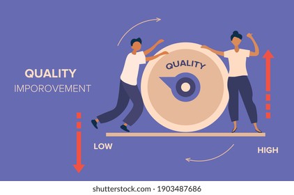 Quality management and Improvement abstract concept. Flat cartoon vector illustrations with fictional characters