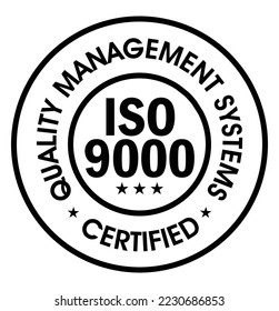 quality management system certified, ISO9000 vector icon, black in color, 