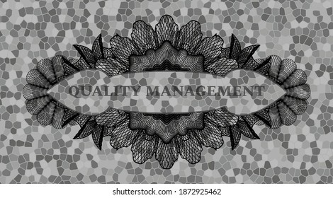 Texto de gestión de calidad dentro del diseño de la placa de moneda. bonito fondo de pared de piedra gris. Ilustración. 