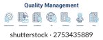 Quality Management web banner icon set vector illustration concept for business with icon of Quality Assurance, Quality Control, Accreditation, ISO, Certificati.
