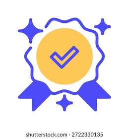 Icono de la línea de la marca de la calidad, símbolo del contorno para la certificación estándar, insignia de la excelencia, sello de la garantía, Aprobación de Premium, y verificación de la autenticidad. Icono de signo de Vector.