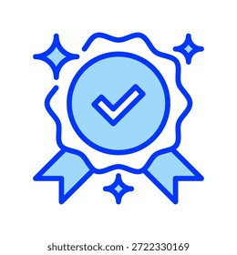 Icono de la línea de la marca de la calidad, símbolo del contorno para la certificación estándar, insignia de la excelencia, sello de la garantía, Aprobación de Premium, y verificación de la autenticidad. Icono de signo de Vector.