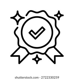 Icono de la línea de la marca de la calidad, símbolo del contorno para la certificación estándar, insignia de la excelencia, sello de la garantía, Aprobación de Premium, y verificación de la autenticidad. Icono de signo de Vector.