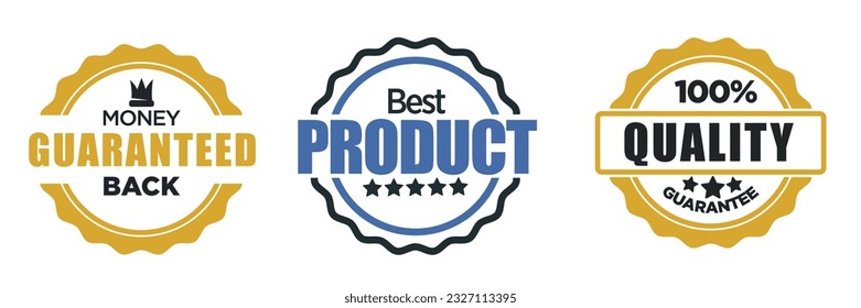 Garantía de calidad y dinero, icono aislado para el mejor producto. Paquete de producción, estrellas y silueta de corona. Logotipo o emblema, logotipo o banner promocional. Vector de estilo plano