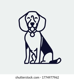 Quality monoweight stroke vector illustration on beagle hound dog. Happy puppy flat style linear design element