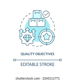 Quality objectives turquoise concept icon. Products improving. Project management abstract idea thin line illustration. Isolated outline drawing. Editable stroke. Arial, Myriad Pro-Bold fonts used