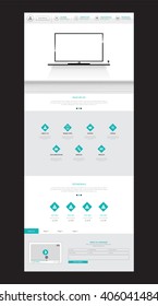 Quality One Page Website Template Vector Eps10, Modern Web Design with flat UI elements and television mockup. Ideal for Business layout