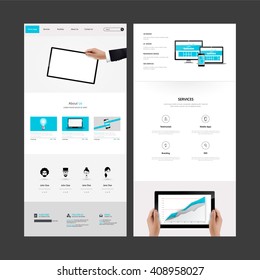 Quality One Page Website Template Vector Eps10, Modern Web Design with flat UI elements and tablet mockup. Ideal for Business layout