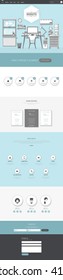 Quality One Page Website Template Vector Eps10, Creative Modern Web Design with flat UI elements and workplace illustration. Ideal for Business layout