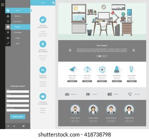 Quality One Page Website Template Vector Eps10, Creative Modern Web Design with flat UI elements. Ideal for Business layout