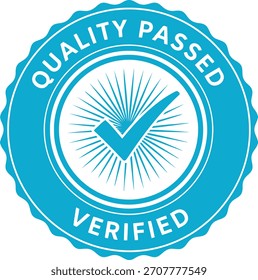 Quality passed verified approval stamp badge with checkmark symbol