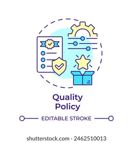 Quality policy multi color concept icon. Risk management, standardization. Customer experience. Round shape line illustration. Abstract idea. Graphic design. Easy to use in infographic, presentation