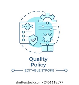 Qualitätsrichtlinie weiches blaues Konzeptsymbol. Risikomanagement, Standardisierung. Kunde-Erfahrung. Darstellung der runden Formlinie. Abstrakte Idee. Grafikdesign. Einfache Verwendung in Infografik, Präsentation