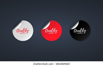 Quality premium icon. Sticker set. Discount vector. Quality premium labels set. Black, red and white round circle tags. Sale tags badges template. Discount promotion. Vector illustration. EPS10