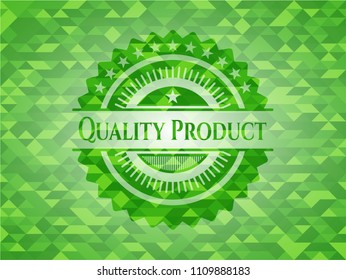  Quality Product green emblem. Mosaic background