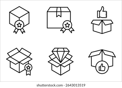 Quality Product Icon Set, Box line icons. Package, delivery boxes, vector illustration on white background