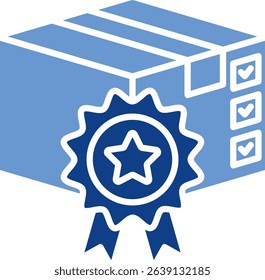 Quality product icon in solid blue style