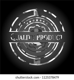 Quality Product on grey camouflaged pattern