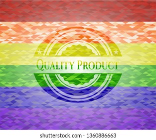 Quality Product on mosaic background with the colors of the LGBT flag