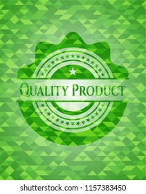 Quality Product realistic green emblem. Mosaic background