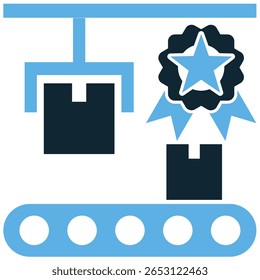 Vetor de ícone de produção de qualidade, destacando fabricação superior e saída de alto padrão. Perfeito para projetos industriais, de fábrica ou empresariais focados na excelência na criação de bens.