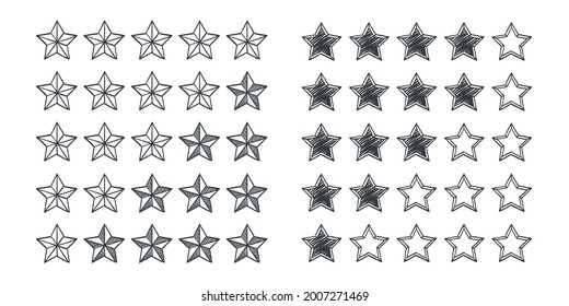 Quality rating signs. Stars icons concept. Drawn icons of stars. Vector illustration