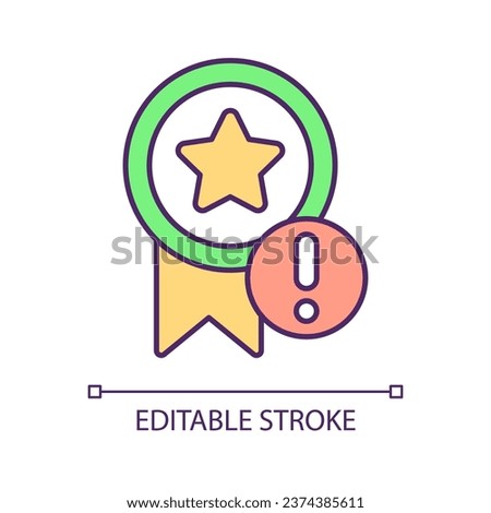 Quality requirements issues RGB color icon. Certification problem. Security products troubles. Isolated vector illustration. Simple filled line drawing. Editable stroke. Arial font used