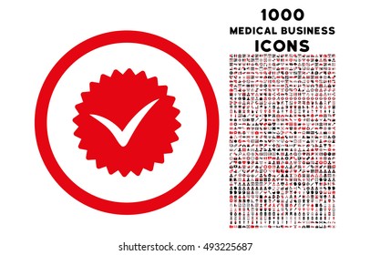 Quality rounded vector bicolor icon with 1000 medical business icons. Set style is flat pictograms, intensive red and black colors, white background.