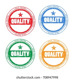 Quality rubber red, green, blue, orange  stamps vector illustration.