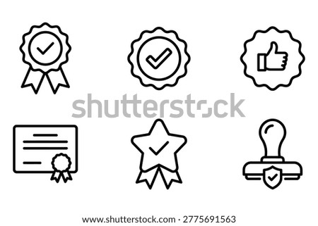 Quality seal and badge icons vector set certification and approval marks thumbs up stamp with shield thumbs up icon