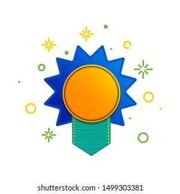 Quality seal blank badge cartoon symbol. Gold medal and victory trophy. Achievement recognition and best choice concept. Cartoon vector illustration.