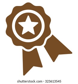 Quality Seal vector icon. Style is flat symbol, brown color, rounded angles, white background.