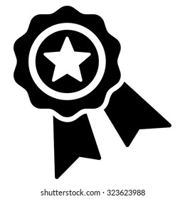 Quality Seal vector icon. Style is flat symbol, black color, rounded angles, white background.