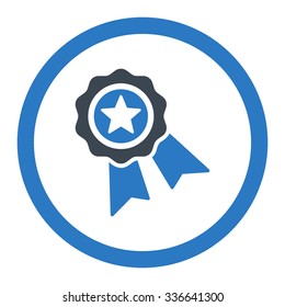 Quality Seal vector icon. Style is bicolor flat rounded symbol, smooth blue colors, rounded angles, white background.