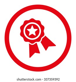 Quality Seal vector icon. Style is flat rounded symbol, red color, rounded angles, white background.