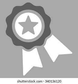 Quality Seal vector icon. Style is bicolor flat symbol, dark gray and white colors, rounded angles, silver background.