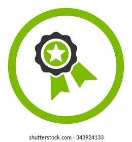 Quality Seal vector icon. Style is bicolor flat rounded symbol, eco green and gray colors, rounded angles, white background.