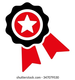 Quality Seal vector icon. Style is bicolor flat symbol, intensive red and black colors, rounded angles, white background.