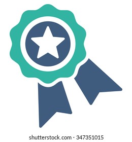 Quality Seal vector icon. Style is bicolor flat symbol, cobalt and cyan colors, rounded angles, white background.