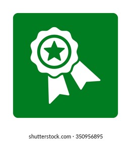 Quality Seal vector icon. Style is flat rounded square button, white and green colors, white background.