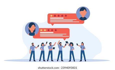 Quality of a service is often evaluated through customer feedback, and positive reviews from satisfied clients can boost vector illustration. Featuring a smartphone and user ratings online feedback