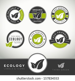 Quality set of ecology labels and badges, seals and stamps