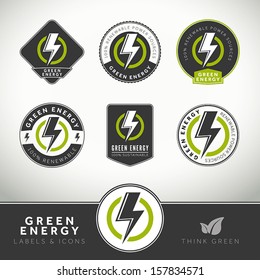 Quality set of green energy icons, labels and badges for eco-friendly presentations