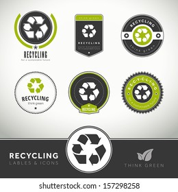 Quality set of recycling labels and badges, seals and stamps