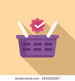 Quality shop basket icon flat vector. Test check regulation. Form business policy