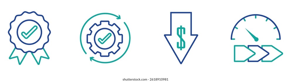 Quality, speed, efficiency and cost management process icon. Banner vector illustration. vector stock. 